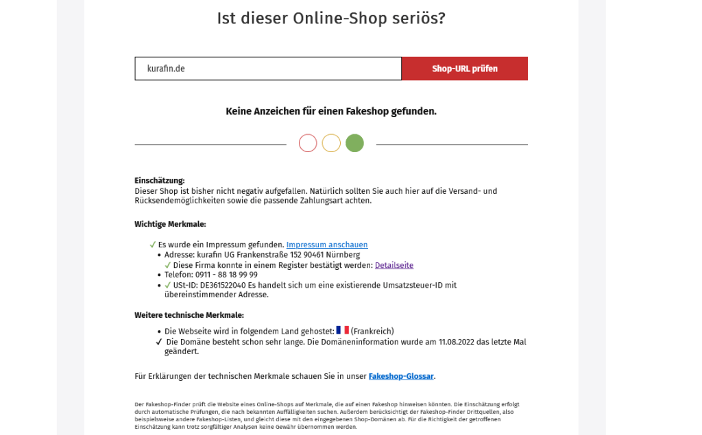 Fakeshop Finder | 1 überraschendes Tool? 3 Fakeshop Finder - Ergebnis zur Kurafin UG (haftungsbeschränkt)