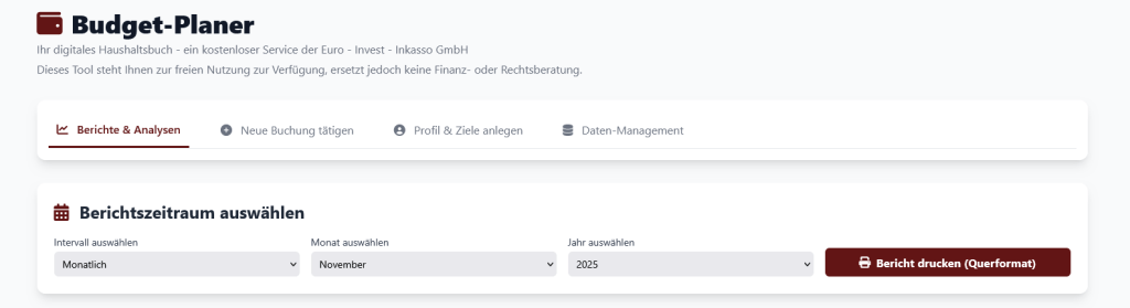 Budget-Planer - Berichtszeitraum