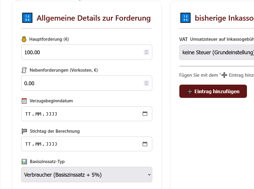 Forderungsrechner - Details zur Forderung