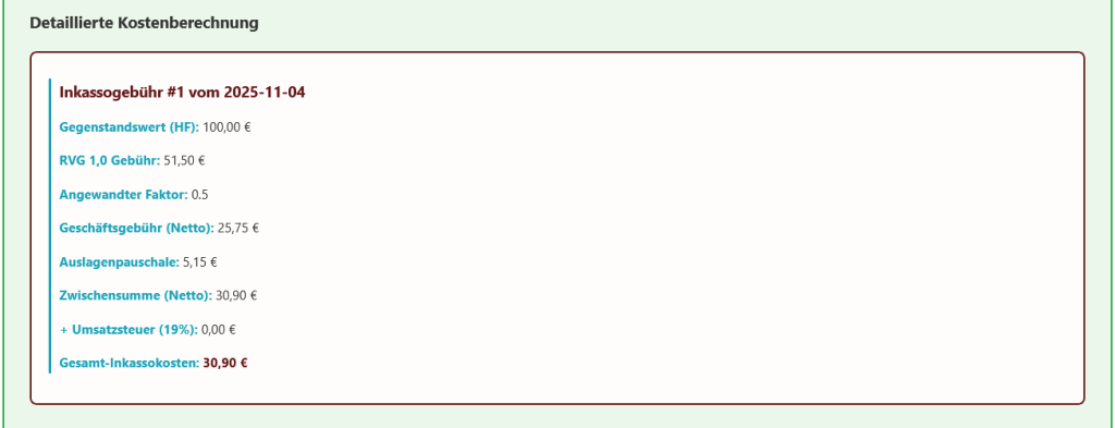 Forderungsrechner - Inkassokosten