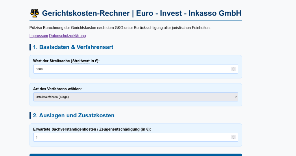 Gerichtskosten Rechner