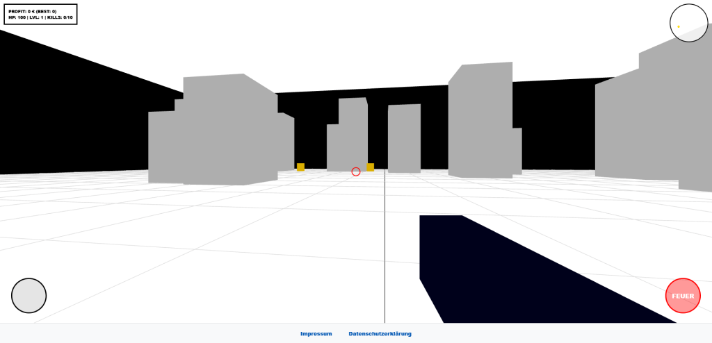 Screenshot der Spielansicht im Inkassoshooter